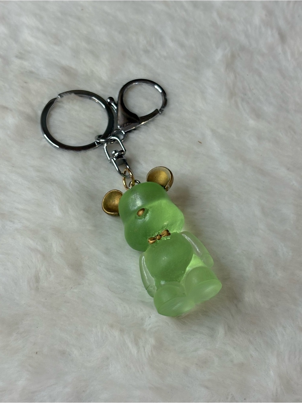 Green Bear Keychain Charm with Gold Accents